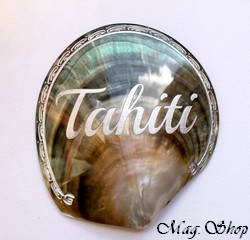Huître Pinctada Margaritifera Polie Gravures Argentées "Tahiti" 11cm (photos non contractuelles)