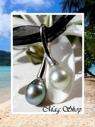 Silver Sea Collection / Collier Toi & Moi Mahina / Pendentif Argent Rhodié 925 (1.73g) 2 Perles Semi-Baroques 9.25mm-9.30mm/B+ de Tahiti / Collier Noir (photos contractuelles)