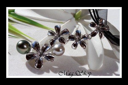 4 Fleurs de Frangipanier Collier 2 Perles de Tahiti MAG.SHOP