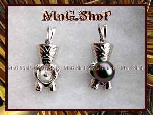 Apprêt / Pendentif TIKI Argent Rhodié 925 (2.69g) / Article Vendu SANS PERLE