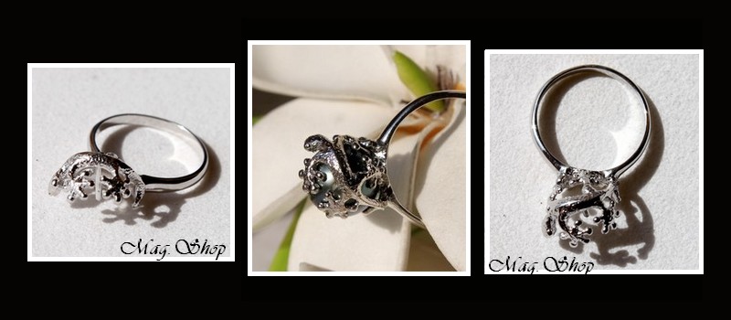 Apprêt Bague Margouillat Argent Rhodié 925  Article vendu SANS Perle MAG.SHOP