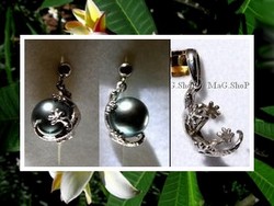 Apprêt Parure Margouillats Hikueru / Pendentif (0.95g) + Boucles D'Oreilles (2.10g) Argent Rhodié 925/1000 / Article vendu SANS Perle