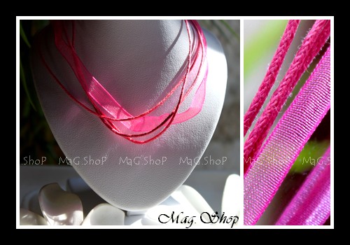 Atelier  Collier Cordons Coton & Organza Couleur Fuchsia MAG.SHOP