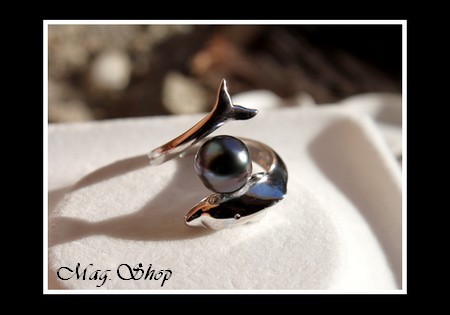Bague Dauphin Argent Rhodié 925  Perle de Tahiti MAG.SHOP