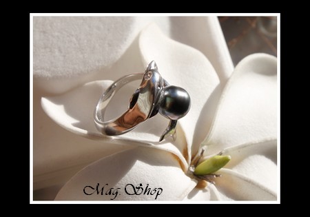 Bague Dauphin Argent Rhodié 925  Perle de Tahiti MAG.SHOP