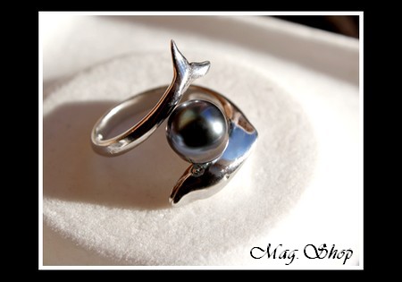 Bague Dauphin Argent Rhodié 925  Perle de Tahiti MAG.SHOP