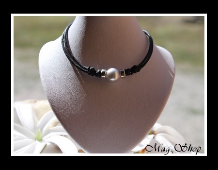 Bora-Bora Collection Collier Surfeur Perle Ronde de Tahiti  Reflets Blancs MAG.SHOP