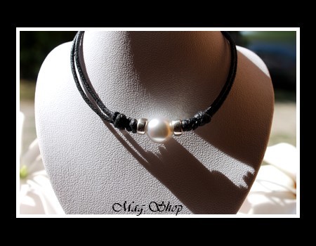 Bora-Bora Collection Collier Surfeur Perle Ronde de Tahiti  Reflets Blancs MAG.SHOP