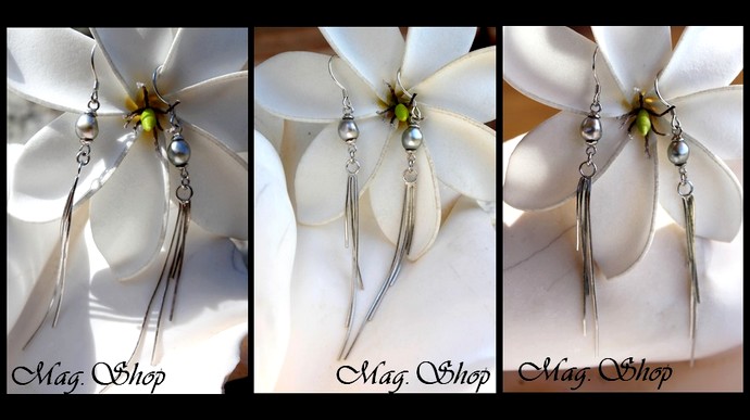 BOUCLES DOREILLES PENDANTS MAILLE SERPENT KEISHIS DE TAHITI . MAG.SHOP