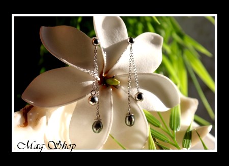 Boucles Argent Rhodié 925 Hiva Oa` Perles 2 Keishis de Tahiti MAG.SHOP TAHITI