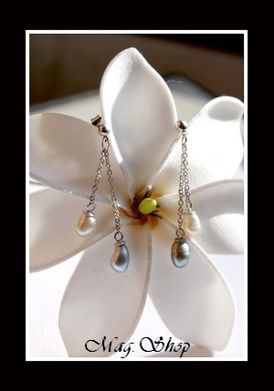 Boucles D`oreilles 925 Hiva Oa` 4 Keishis de Tahiti Formes OVales-Allongées MAG.SHOP