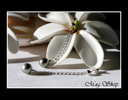 Boucles Hiva Oa` Argent Rhodié 925 Perles Rondes de Tahiti MAG.SHOP