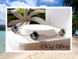 Bracelet Vaïmiti 3 Perles Drops/Semi-Rondes/Rondes de Tahiti 9.50/10mm C/D / Acier Inoxydable / 20cm (Photos non Contractuelles)