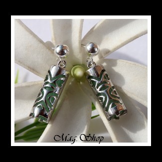 Chance Boucles Tikis Adventurine Argent Rhodié 925  MAG.SHOP