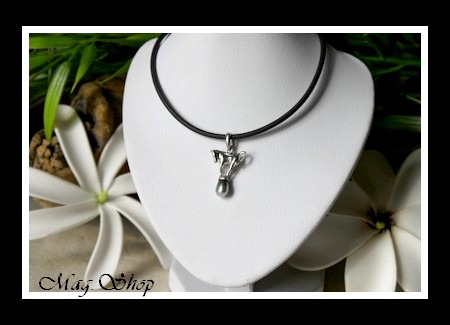 Cheval Argent Rhodié 925 Collier Perle Keishi de Tahiti MAG.SHOP