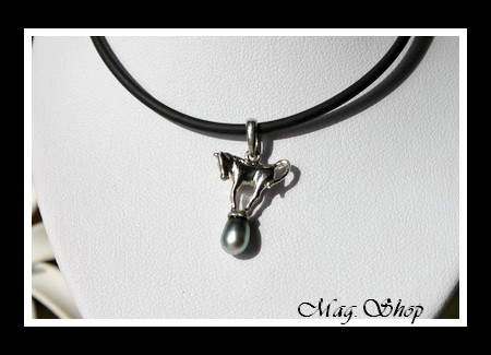 Cheval Argent Rhodié 925 Collier Perle Keishi de Tahiti MAG.SHOP