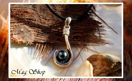 Collier Hameçon Argent Rhodié 925 Perle de Tahiti MAG.SHOP