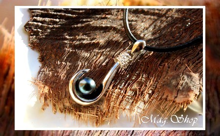 Collier Hameçon Argent Rhodié 925 Perle de Tahiti MAG.SHOP