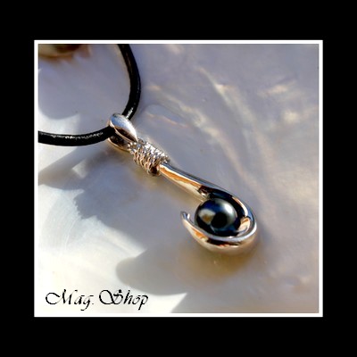 Collier Hameçon Argent Rhodié 925 Perle de Tahiti MAG.SHOP