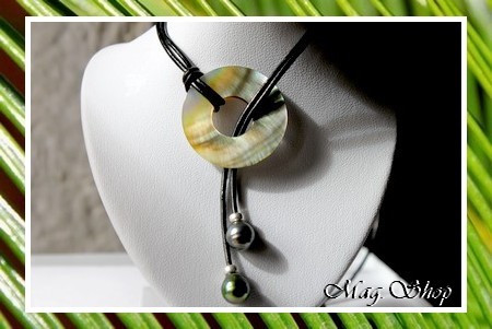 Collier LAGON  Tuamotu Nacre 3cm & 2 Perles Baroques de Tahiti MAG.SHOP