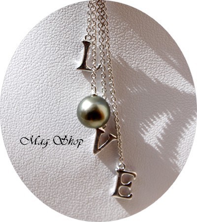 Collier Love Argent Rhodié 925  Perle Ronde de Tahiti MAG.SHOP