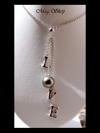 Collier Love Argent Rhodié 925  Perle Ronde de Tahiti MAG.SHOP