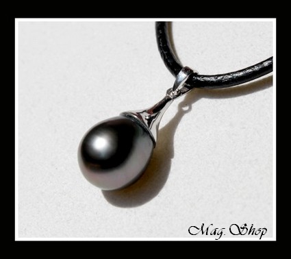 Collier MOERAI  Pendentif Argent Rhodié 925 (0.56g)  Perle Baroque de Tahiti Reflets Gris MAG.SHOP