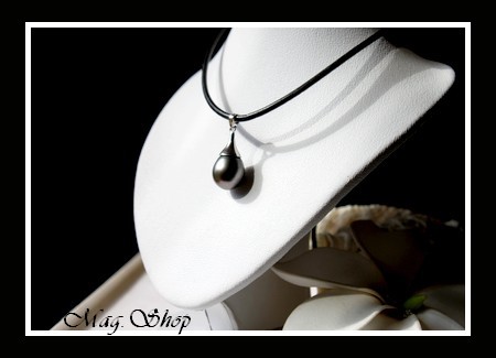 Collier MOERAI  Pendentif Argent Rhodié 925 (0.56g)  Perle Baroque de Tahiti Reflets Gris MAG.SHOP