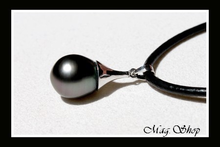 Collier MOERAI  Pendentif Argent Rhodié 925 (0.56g)  Perle Baroque de Tahiti Reflets Gris MAG.SHOP