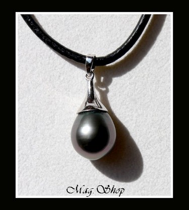Collier MOERAI  Pendentif Argent Rhodié 925 (0.56g)  Perle Baroque de Tahiti Reflets Gris MAG.SHOP