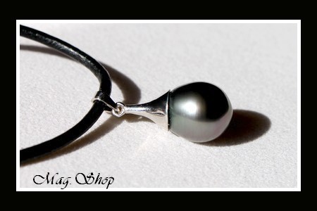 Collier MOERAI  Pendentif Argent Rhodié 925 (0.56g)  Perle Baroque de Tahiti Reflets Gris MAG.SHOP