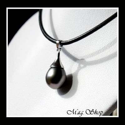 Collier MOERAI  Pendentif Argent Rhodié 925 (0.56g)  Perle Baroque de Tahiti Reflets Gris MAG.SHOP