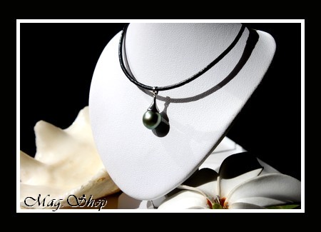 Collier MOERAI  Pendentif Argent Rhodié 925  Perle Baroque de Tahiti Reflets Verts MAG.SHOP