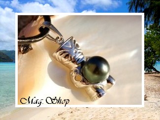 Silver Sea Collection / Collier TIKI Maiao Marquisien Argent Rhodié 925 (2.69g) Perle Baroque de TAHITI 8.50mm/BC / Cuir Noir (photos non contractuelles)