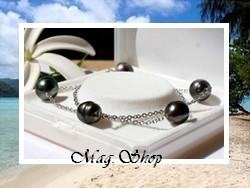 Collier Enata 5 Perles Drop/Semi-Baroques/Cerclées de Tahiti 10.50mm/11.50mm C/D / Acier Inoxydable / 42cm (Photos Contractuelles)