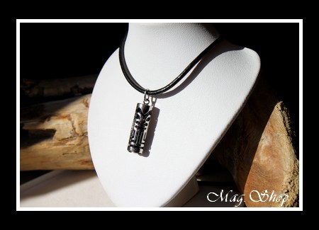 Fenua Collection Collier Tiki MOD2 Onyx Véritable H3cm  Argent Rhodié 925 MAG.SHOP