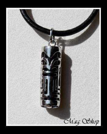 Fenua Collection Collier Tiki MOD2 Onyx Véritable H3cm  Argent Rhodié 925 MAG.SHOP
