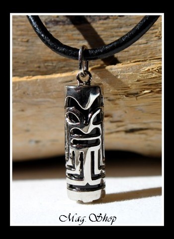 Fenua Collection Collier Tiki MOD2 Onyx Véritable H3cm  Argent Rhodié 925 MAG.SHOP