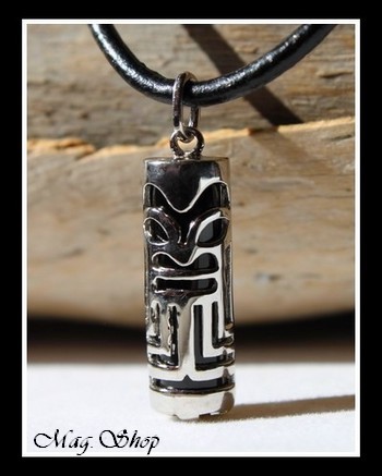 Fenua Collection Collier Tiki MOD2 Onyx Véritable H3cm  Argent Rhodié 925 MAG.SHOP