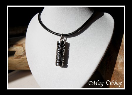 Fenua Collection Collier Tiki MOD2 Onyx Véritable H3cm  Argent Rhodié 925 MAG.SHOP