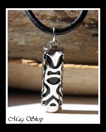 Fenua Collection Collier Tiki MOD3 Onyx Véritable H3cm  Argent Rhodié 925 MAG.SHOP