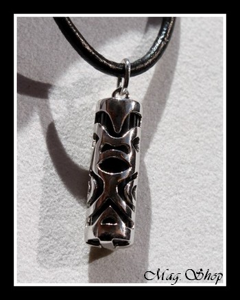Fenua Collection Collier Tiki MOD3 Onyx Véritable H3cm  Argent Rhodié 925 MAG.SHOP