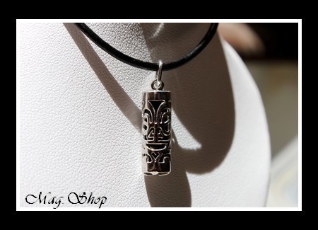 Fenua Collection Collier Tiki Marquisien Argent Rhodié 925 Onyx Véritable MAG.SHOP