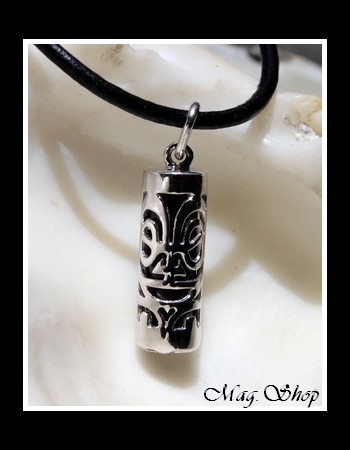 Fenua Collection Collier Tiki Marquisien Argent Rhodié 925 Onyx Véritable MAG.SHOP