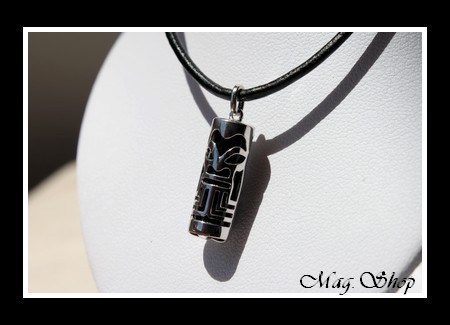 Fenua Collection Collier Tiki Marquisien Argent Rhodié 925 Onyx Véritable MAG.SHOP MOD2