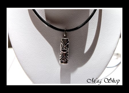 Fenua Collection Collier Tiki Marquisien Argent Rhodié 925 Onyx Véritable MAG.SHOP TAHITI