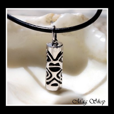 Fenua Collection Collier Tiki Marquisien Argent Rhodié 925 Onyx Véritable MAG.SHOP TAHITI