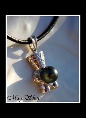 Fenua-Collier TIKI Argent Rhodié 925  Perle de Tahiti MAG.SHOP