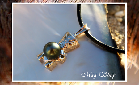 Fenua-Collier TIKI Argent Rhodié 925  Perle de Tahiti MAG.SHOP
