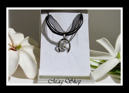Fer à Cheval Argent Rhodié 925 Collier Perle Keishi de Tahiti MAG.SHOP